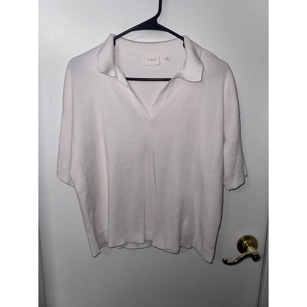 Cyrus Womens Light Pink Short Sleeve V-Neck Knit Polo Sweater C382419 Size S